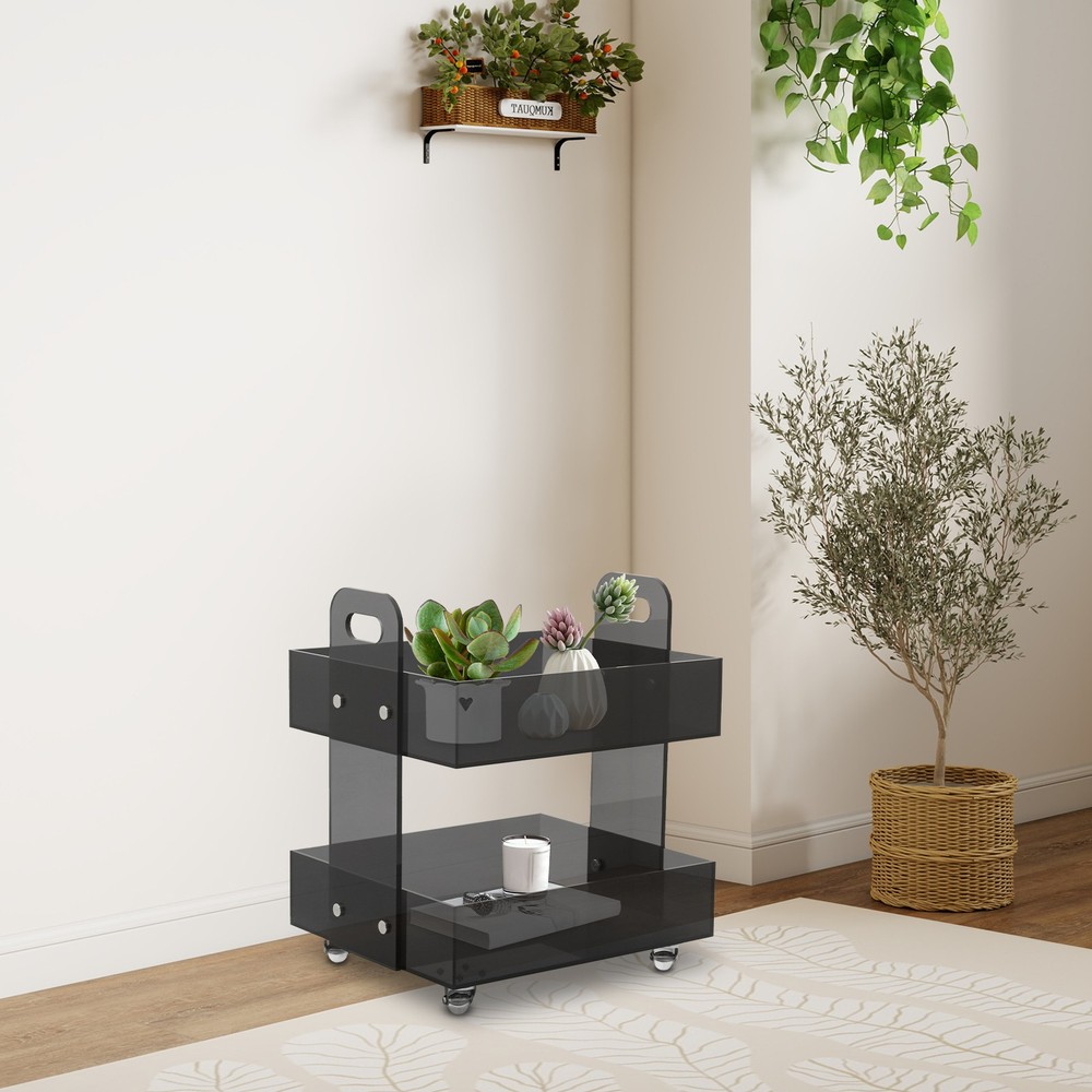 Free Standing Acrylic Side Table Storage Rack with Wheels Acrylic Bedside Table