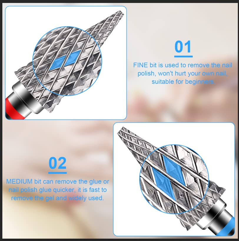 2 Pack Nail Drill Bits for Acrylic Nails, 3/32" Shank Drill Bits for Nails Profe