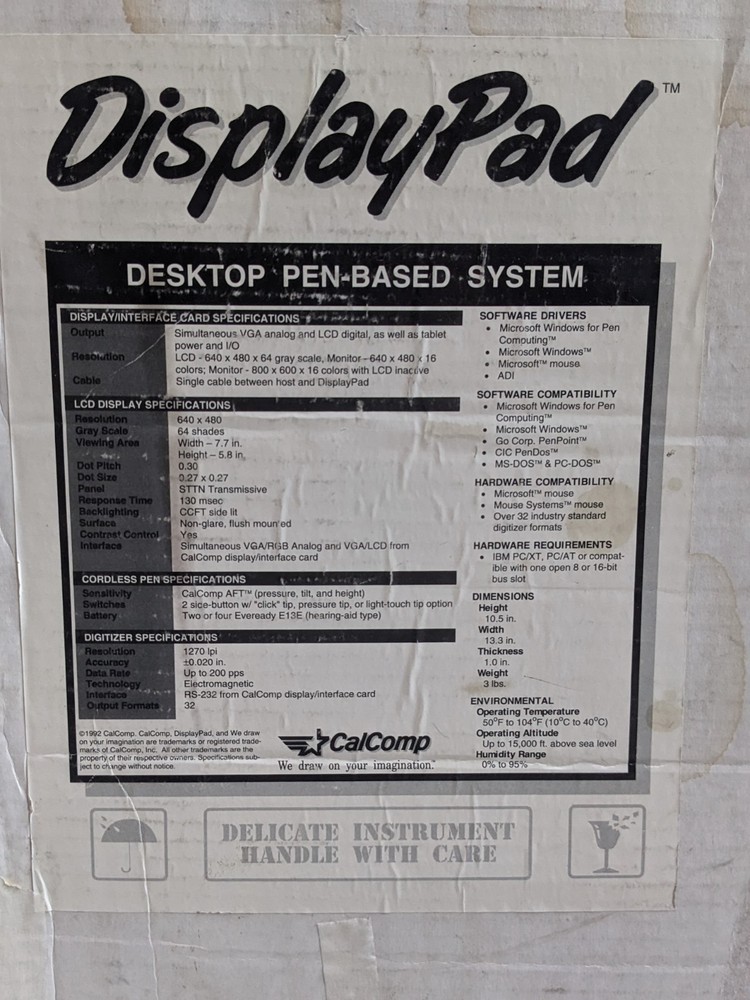 Vintage 1992 CalComp DisplayPad Desktop Pen-Based System Complete in Box Unteste