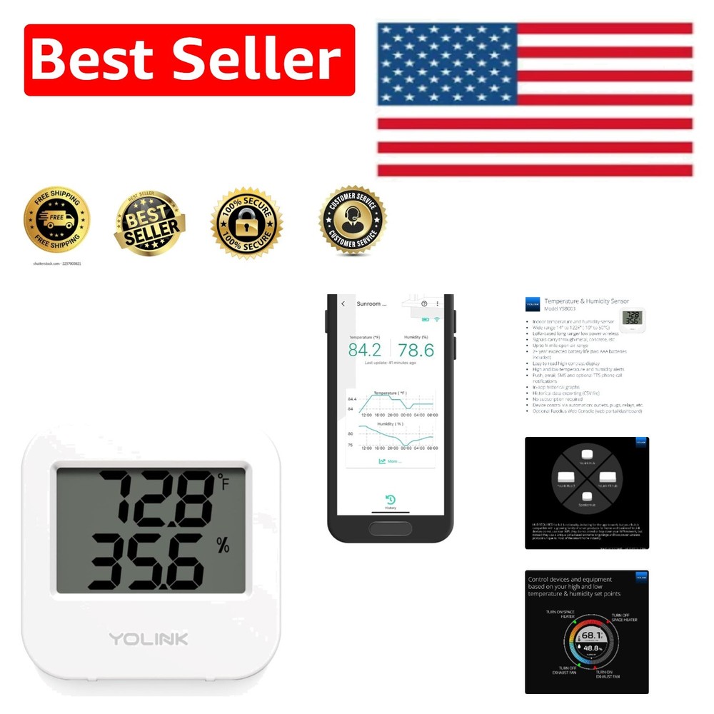 Wide Range Wireless Temp & Humidity Sensor with App Alerts - Hub Required