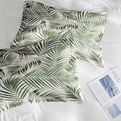 Tropical Palm Tree Comforter Set with 2 Pillowcases, Full Size Botanical Bedding