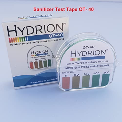 Hydrion QT-40 Quaternary SANITIZER Solution Test Tape for Testing 0-500 ppm