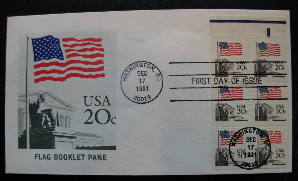 1896a Flag 20c Booklet Pane FDC