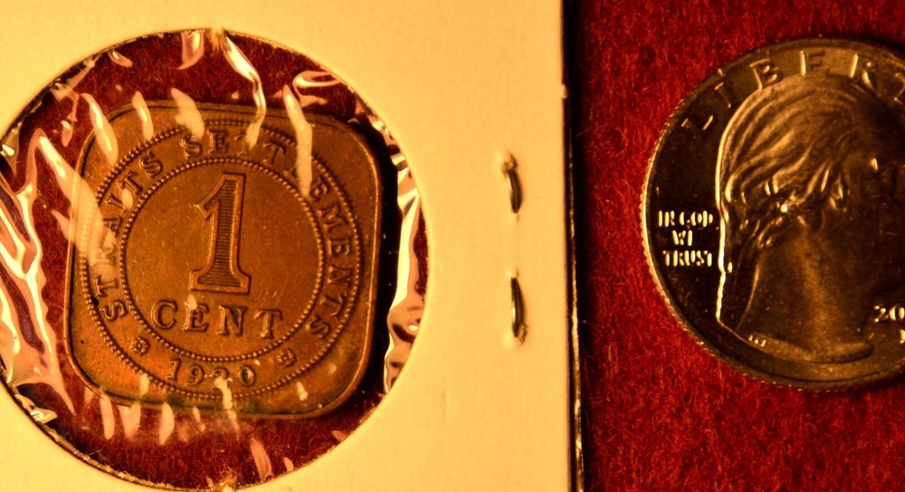1920 Straits Settlements 1 Cent Square Coin.  (#B inventory)