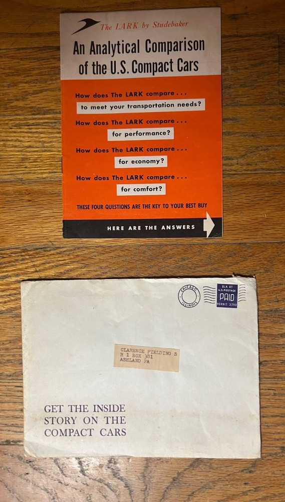 1960 Studebaker Lark Packard Brochure, Letter & Envelope – Rare Vintage Auto Pr