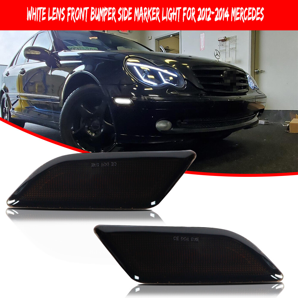 White LED Side Marker Lights Smoke Lens For 2012-14 Mercedes W204 C250 C300 C350