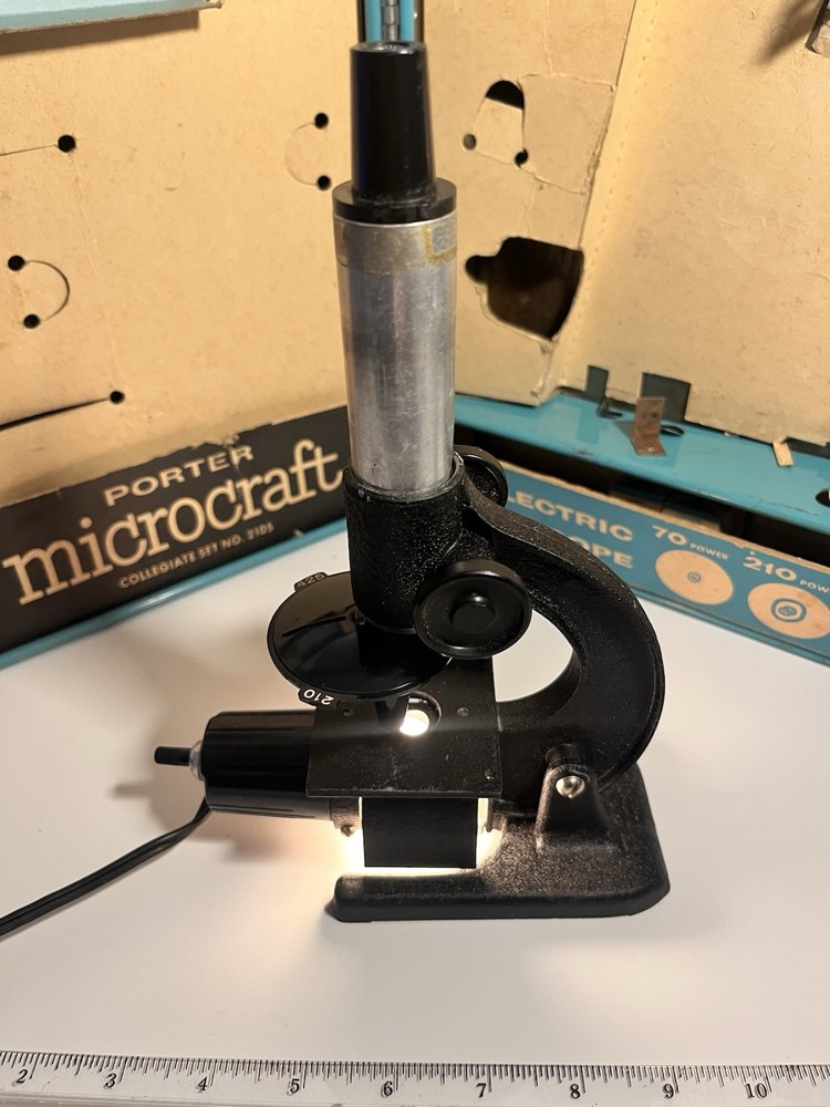 Vintage Porter Microcraft Microscope Lab Kit #2105 Electric Light Working