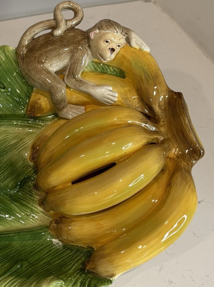 Kaldun & Bogle Sunkist Monkey Banana Leaf Ceramic Serving Platter USA Whimsical