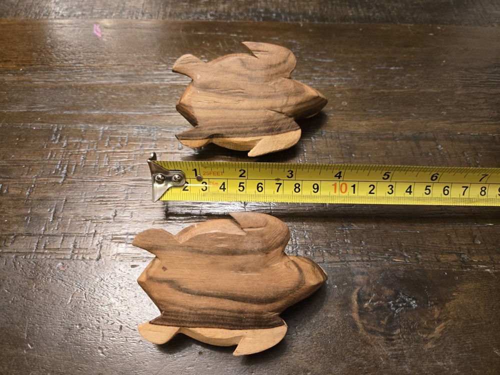 2 Hand Carved Wood Turtles