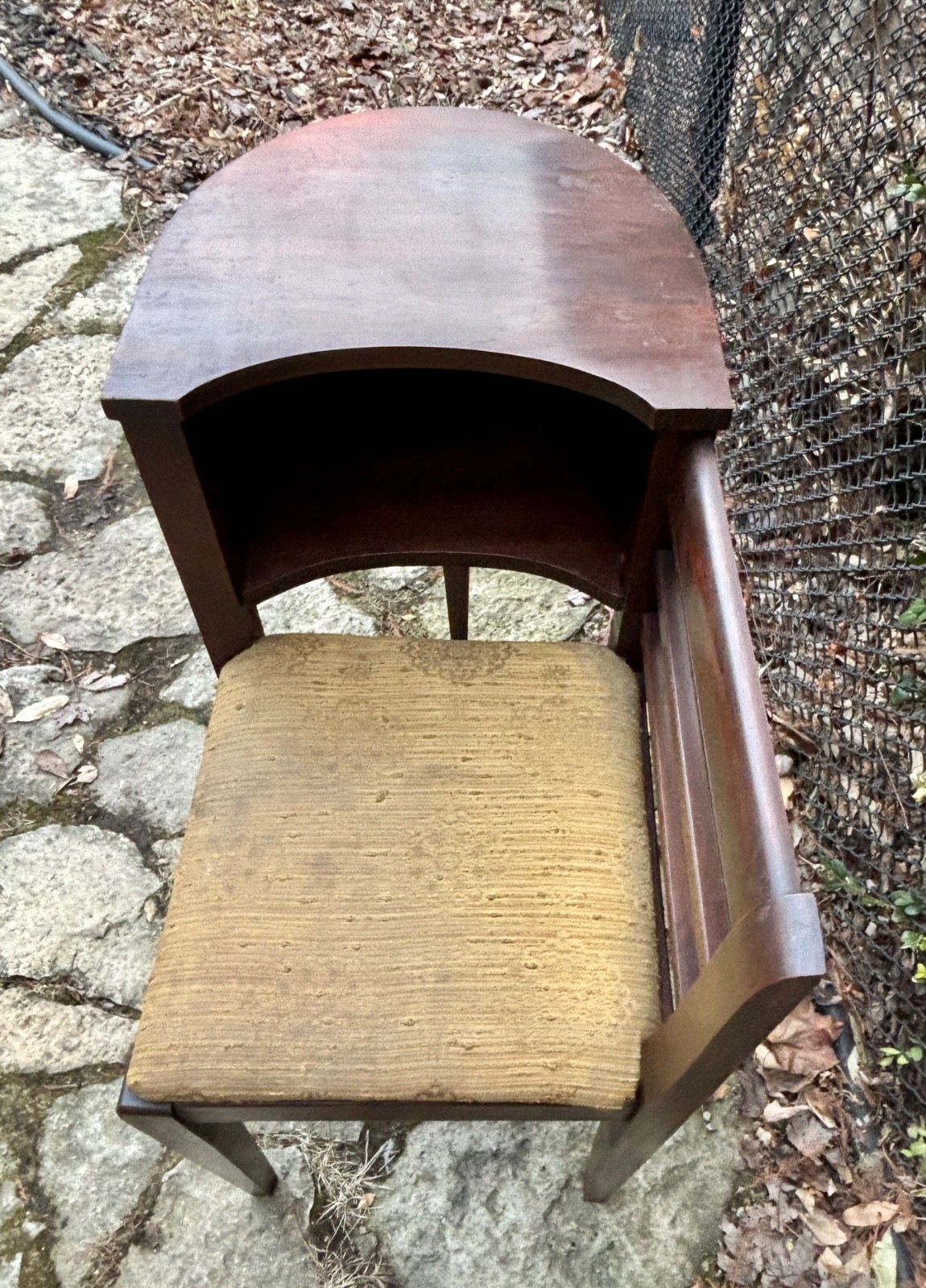 LOVELY!! ANTIQUE ART DECO ACCENT TELEPHONE TABLE GOSSIP BENCH CHAIR CURVED WOOD