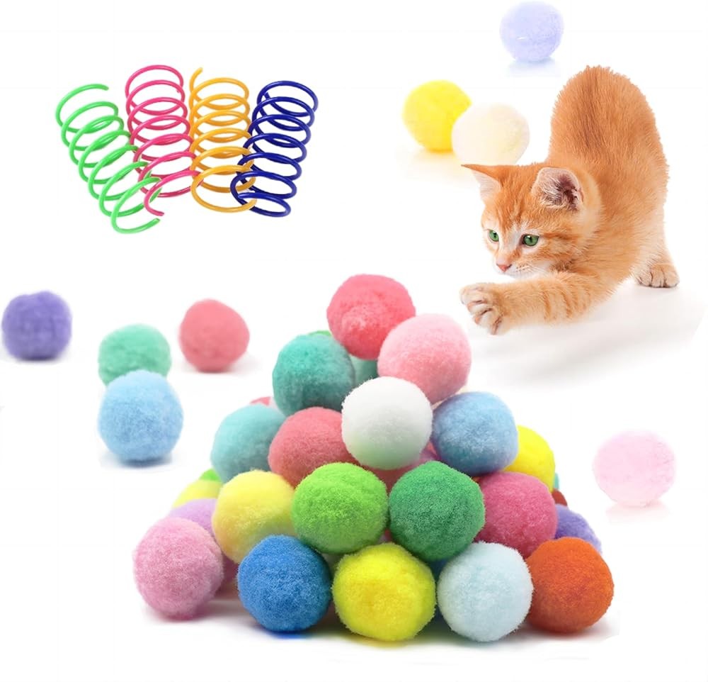 Premium Silent Cat Pom Pom Balls, Interactive Lightweight Assorted Colors