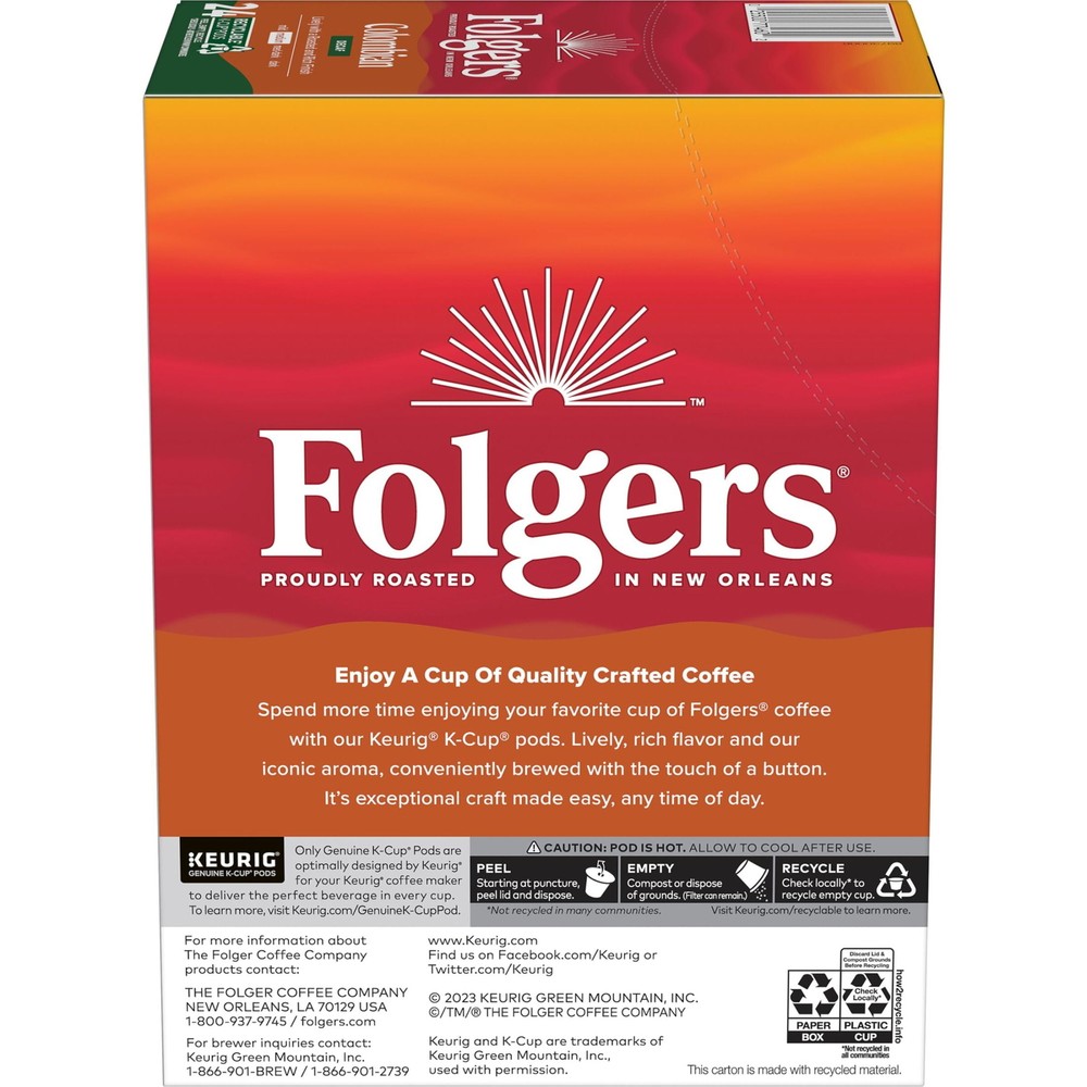 Folgers Colombian Decaffeinated Coffee, Medium Roast,24 Count Box