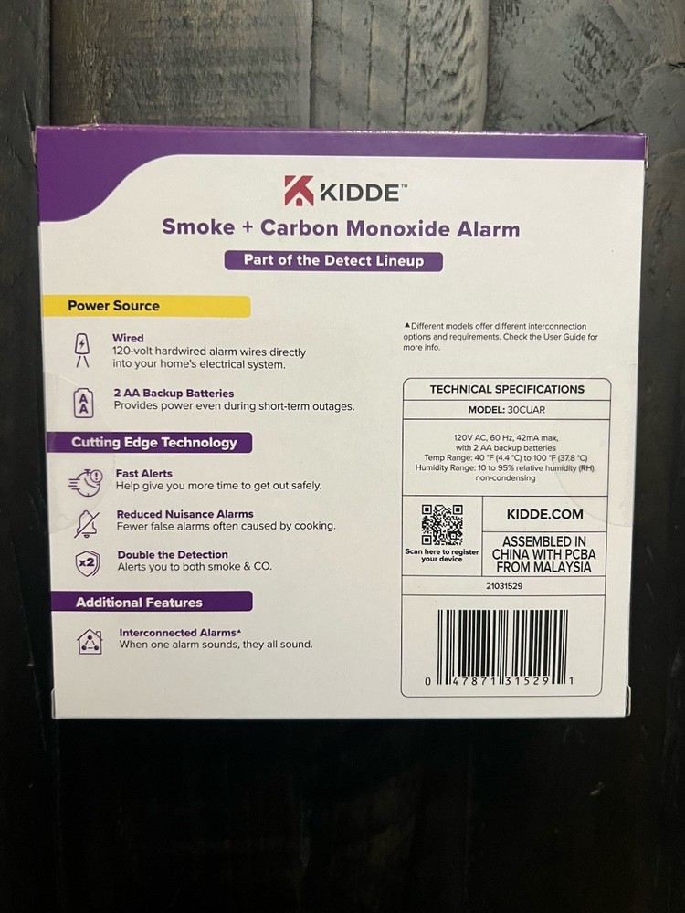 Kidde 30CUAR Detect Smoke +Carbon Monoxide Alarm