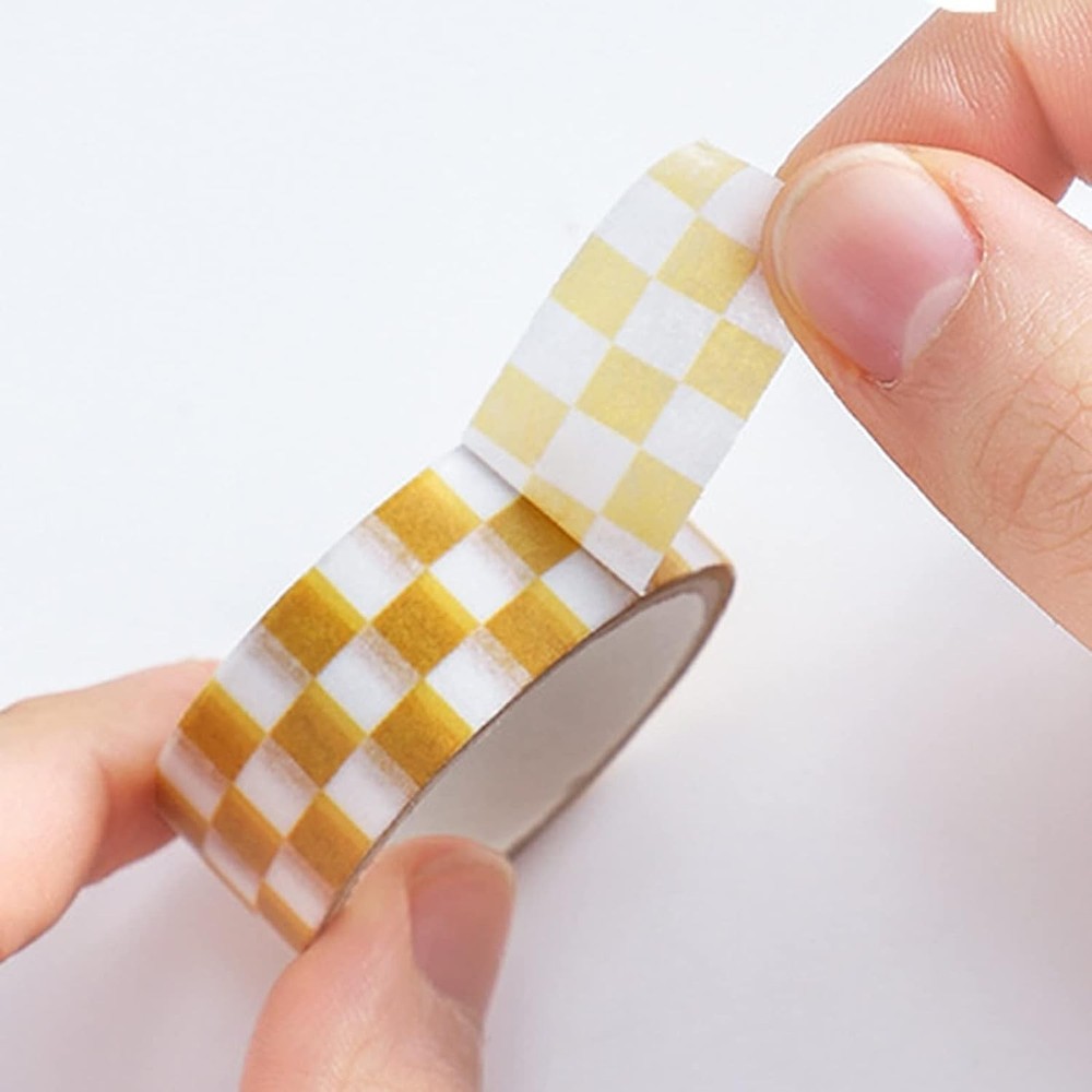 2Pcs Black White Decorative Washi Tape Compact Checkerboard Pattern Paper Tap...