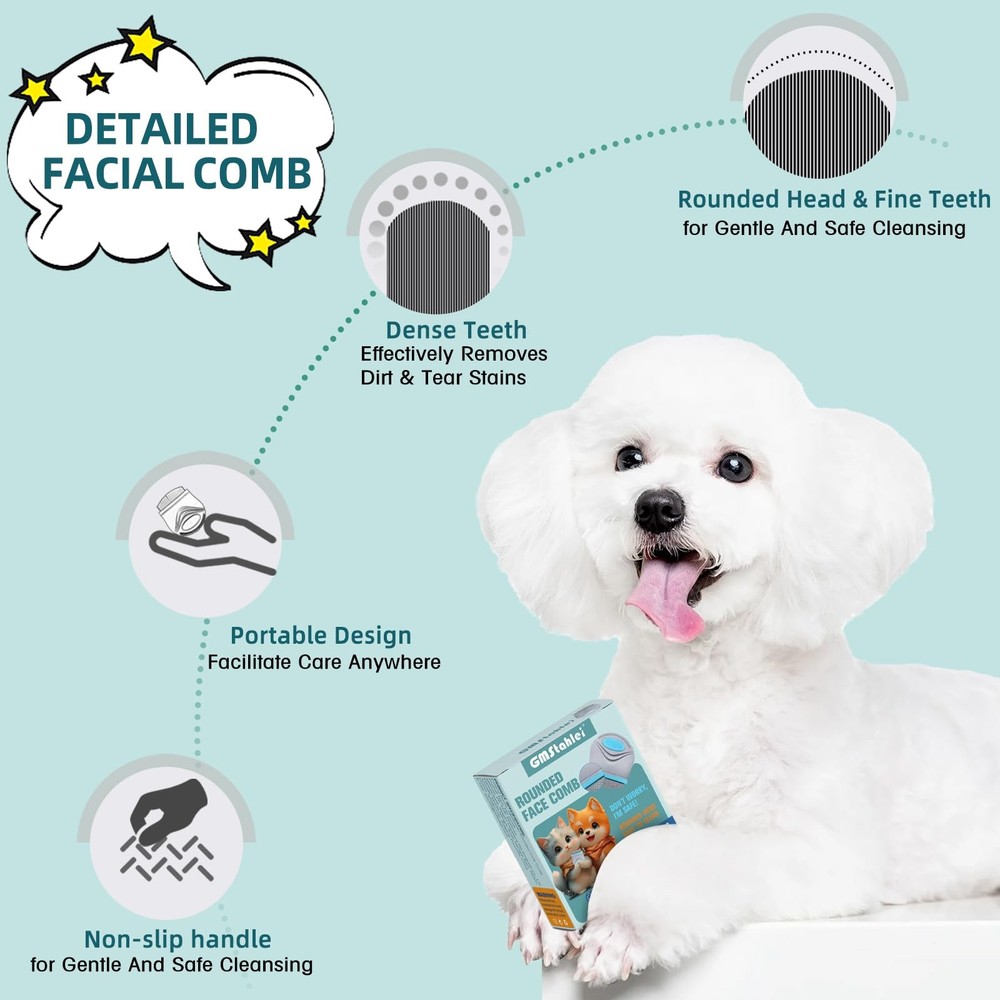 Face Comb for Dogs,Pet Grooming Combs with Rounded Small, Blue