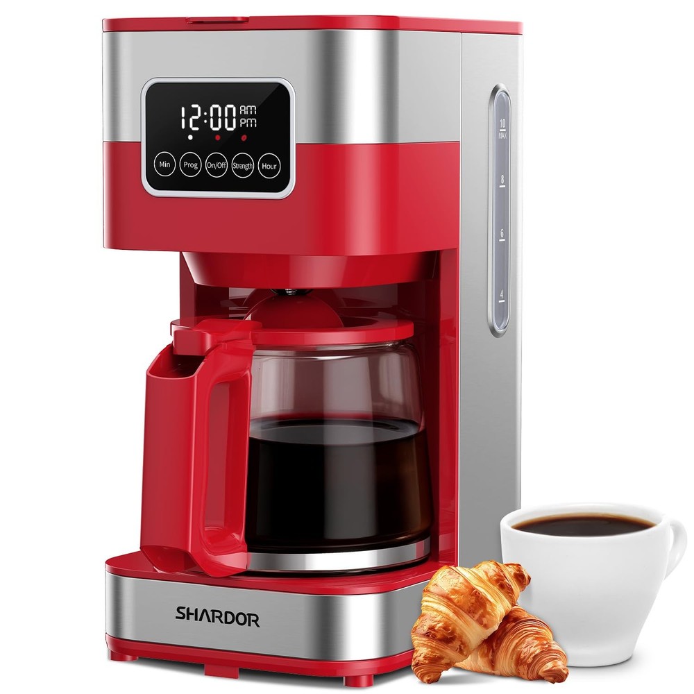 10-Cup Programmable Coffee Maker, Regular & Strong Brew Drip Coffee Machine f...
