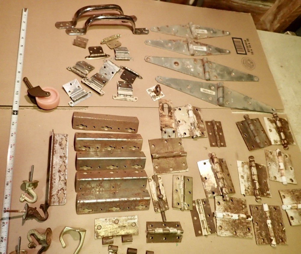 lot antique & vintage hardware hinges brackets hooks handles latch etc