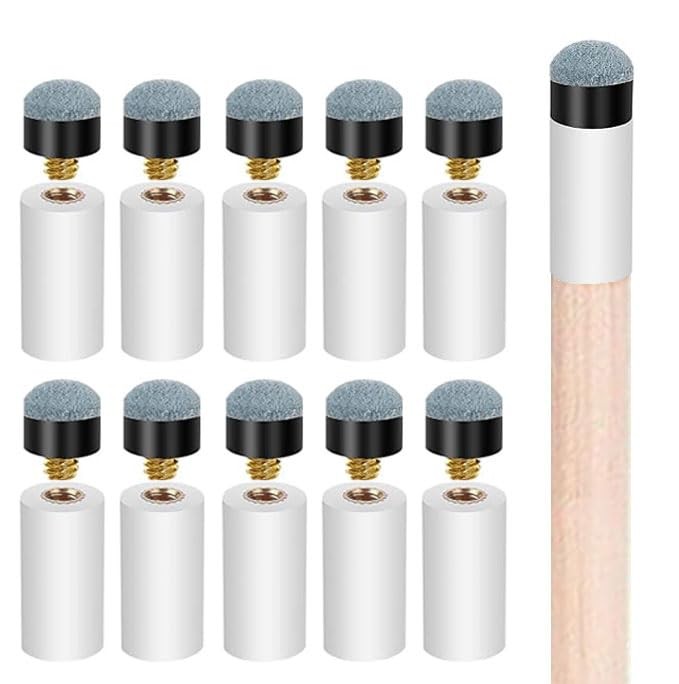 10 Sets Billiard Cues Tips Replacement with White Pool Cue Stick Ferrules,