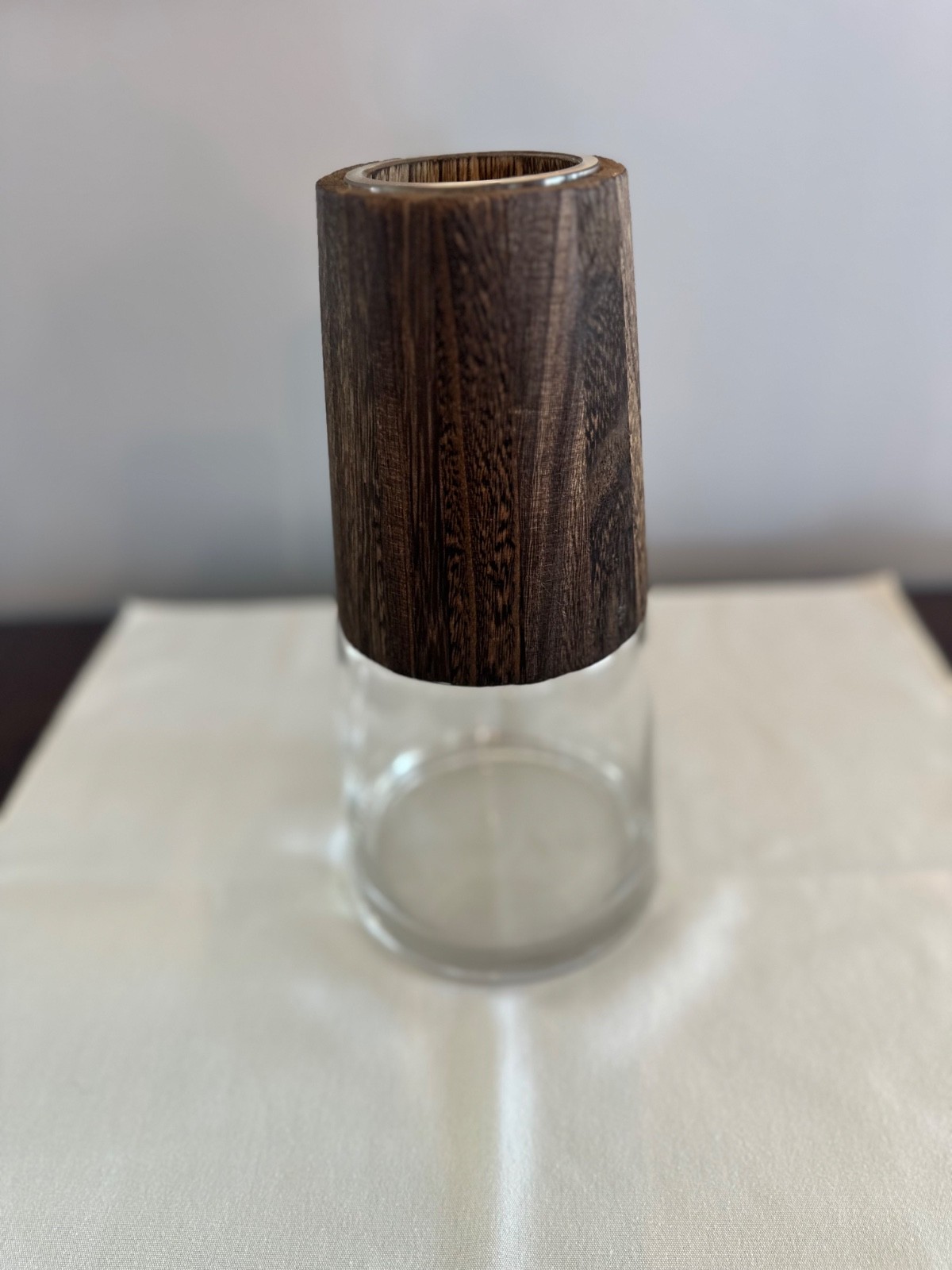 Tapered Clear Glass Vase with Natural Wood Accent