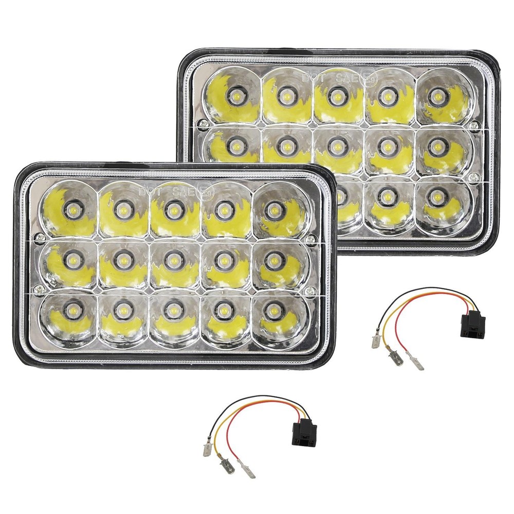 4x6" Car LED Headlights Vehicle Rectangular Headlamp w/ H4 Socket-to-3Pins