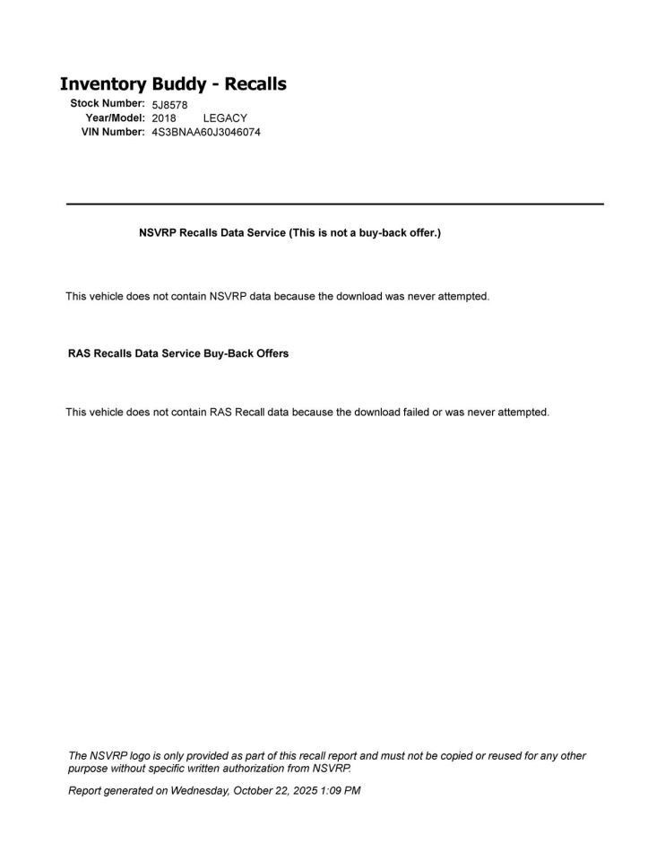 LEGACY 2018 Glove Box 2047862