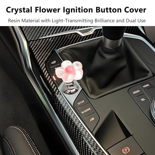 Push to Start Button Cover Pink Engine Starter Stop Flower Design Car Decor