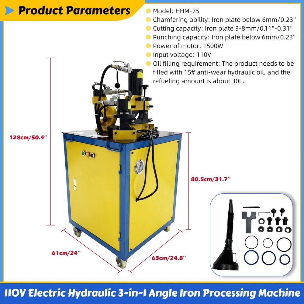 110V Electric Hydraulic Punching/Chamfering/Cutting Angle Iron Processing Machin