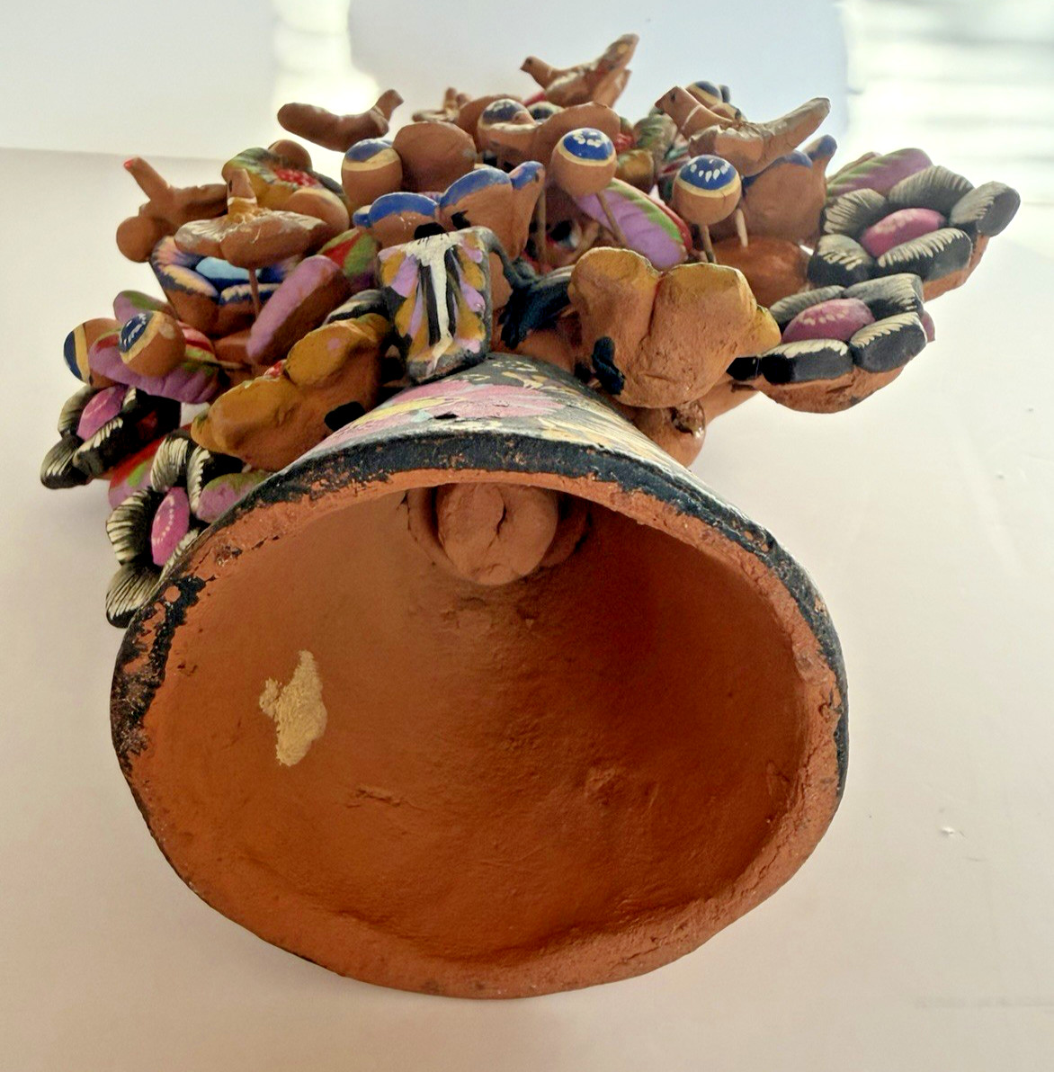 Mexican Clay TREE of LIFE Handmade Multi Color Folk Art Candelabra 12.5" Tall