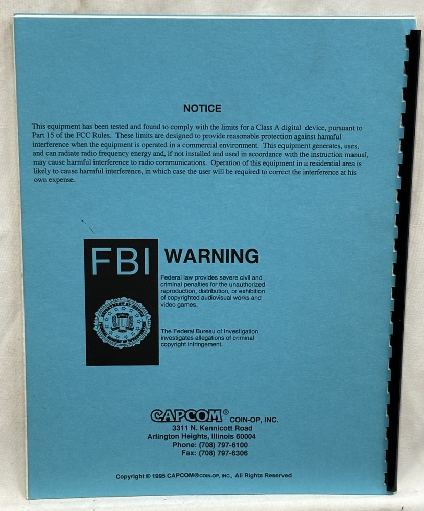 ORIGINAL-CAPCOM-STREET FIGHTER-OPERATORS MANUAL