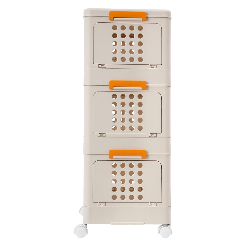 3 Tiers Foldable Storage Cabinet Movable Storage Box Collapsible Storage Bin