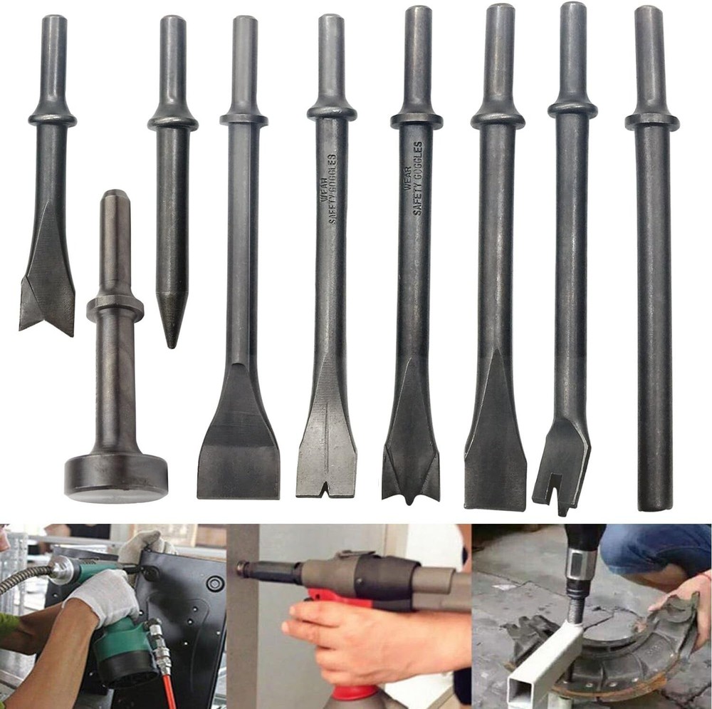 Comprehensive Air Hammer Chisel Set - 9 Tools for Masonry and Concrete Tasks