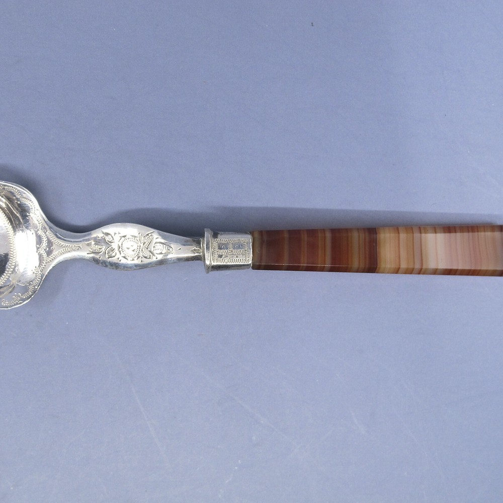 Dutch .835 Silver 3-Piece Agate Handled Serving Set 2 Forks & Server No Monogram