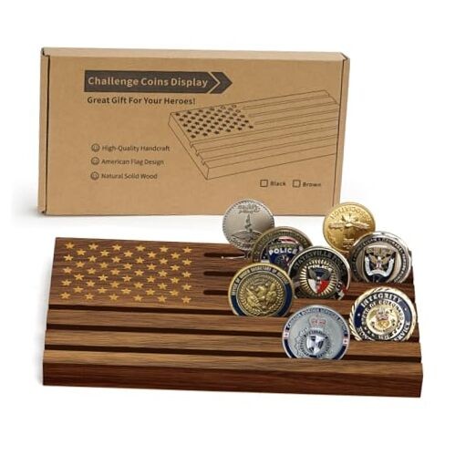 Challenge Coin Display Walnut , Solid Wood Military Coin Medium Natural Walnut