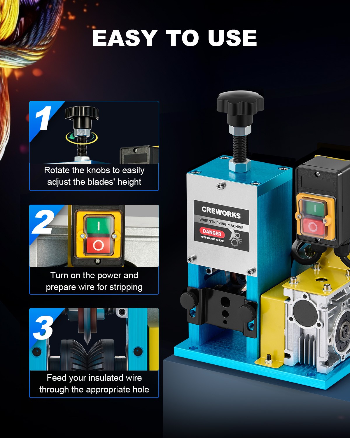 CREWORKS Wire Stripping Machine 0.04–1.18 in Electric Copper Wiring Stripper