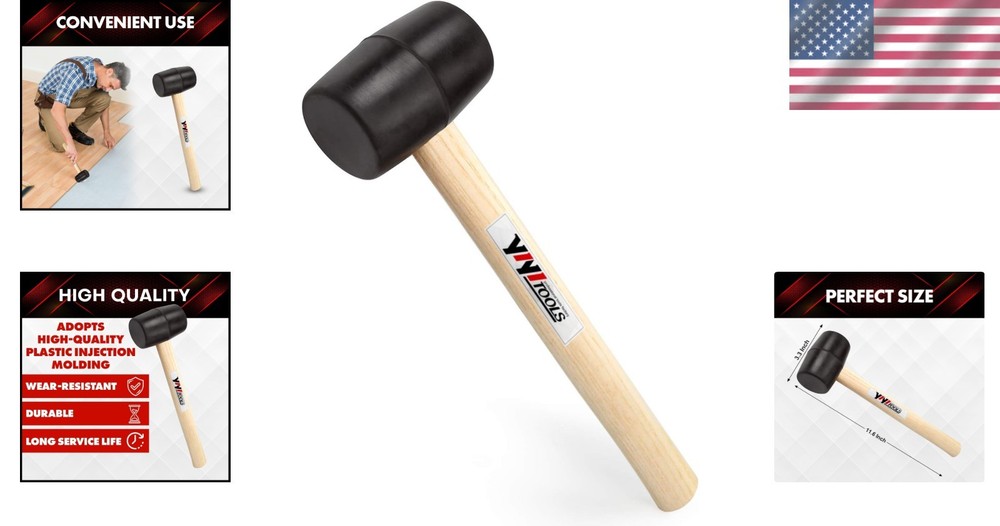Versatile 8oz Rubber Hammer with Wood Handle - Perfect for DIY Projects