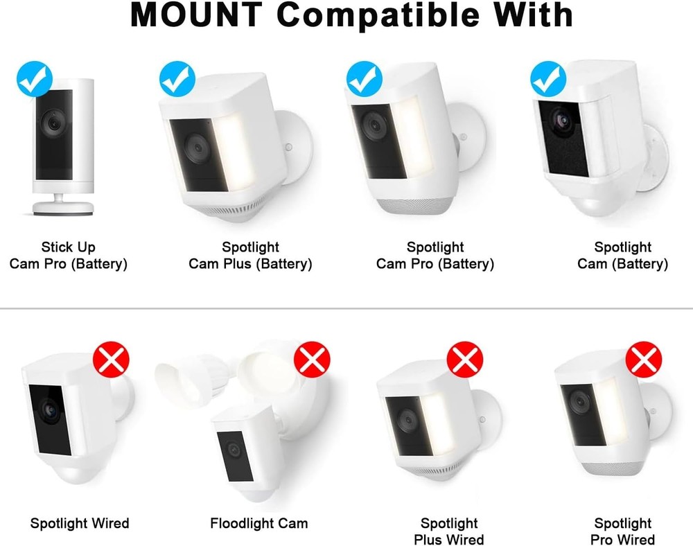 2 Pack Adjustable Wall Mount comatible with Ring Spotlight Cam Battery/Cam Pl...