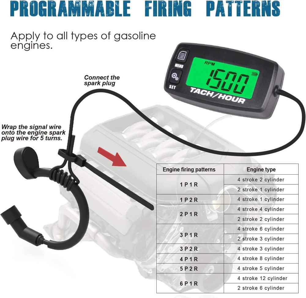 Digital Maintenance Tach/Hour Meter,Battery Replacement for Small Gas Engine,Use