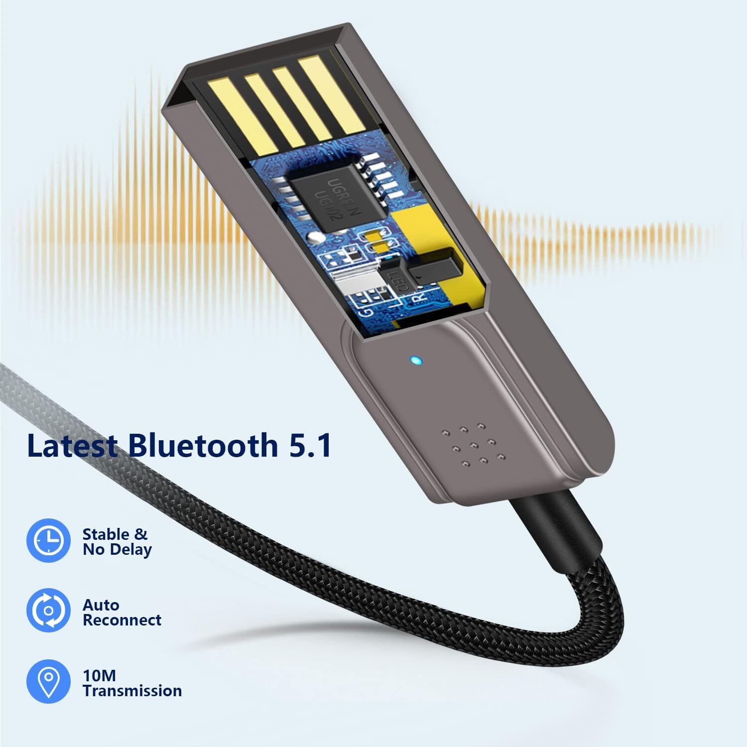 Aux to Bluetooth 5.1 Adapter 3.5mm Bluetooth Receiver Microphone for Car
