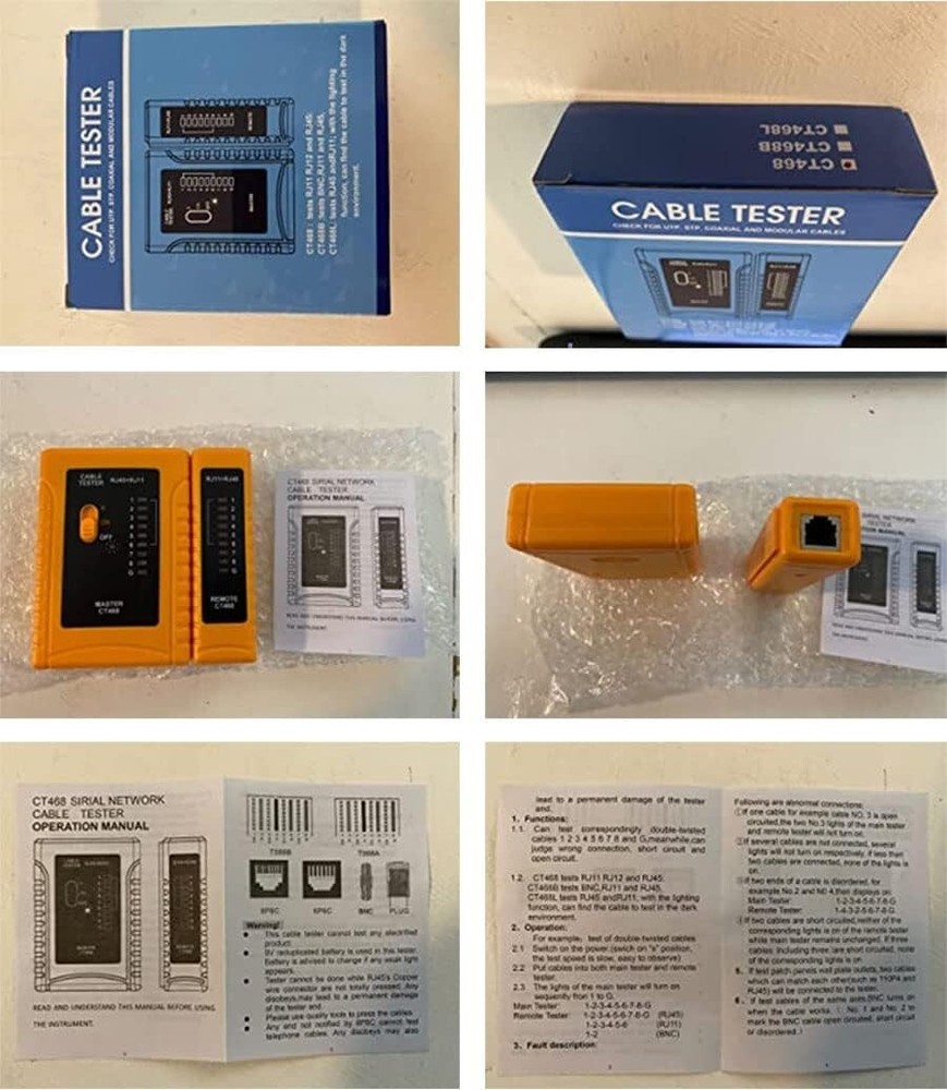 Versatile Lan Cable Tester for RJ45/RJ11 with Auto Testing and Visual Alerts
