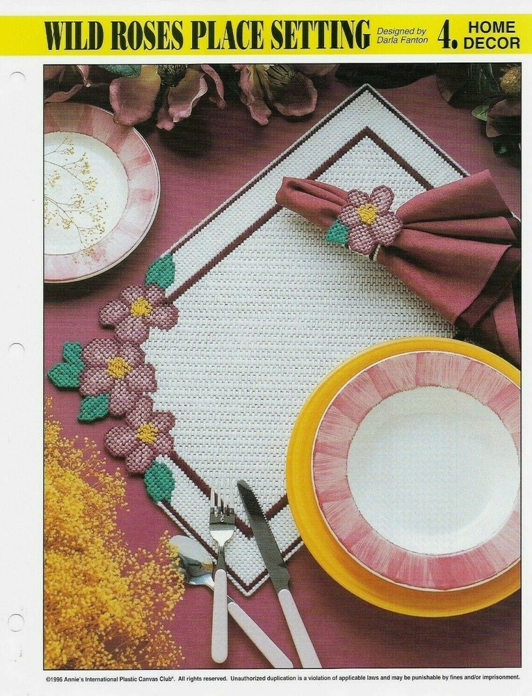 NEW WILD ROSES PLACE SETTING ANNIE'S PLASTIC CANVAS PATTERN INSTRUCTIONS