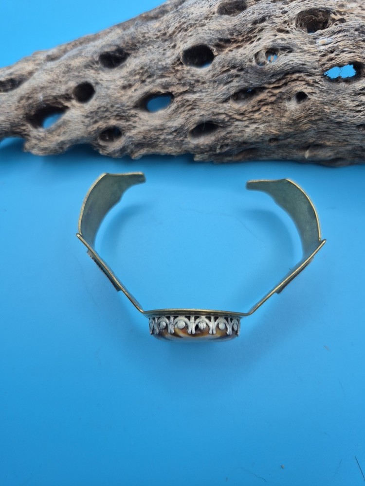 Handcrafted Brass Cuff Bracelet with Oval Natural Jasper Bezel Setting