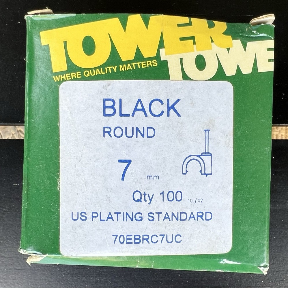 Tower Plastic Cable Clips 7mm Black Round Box-100