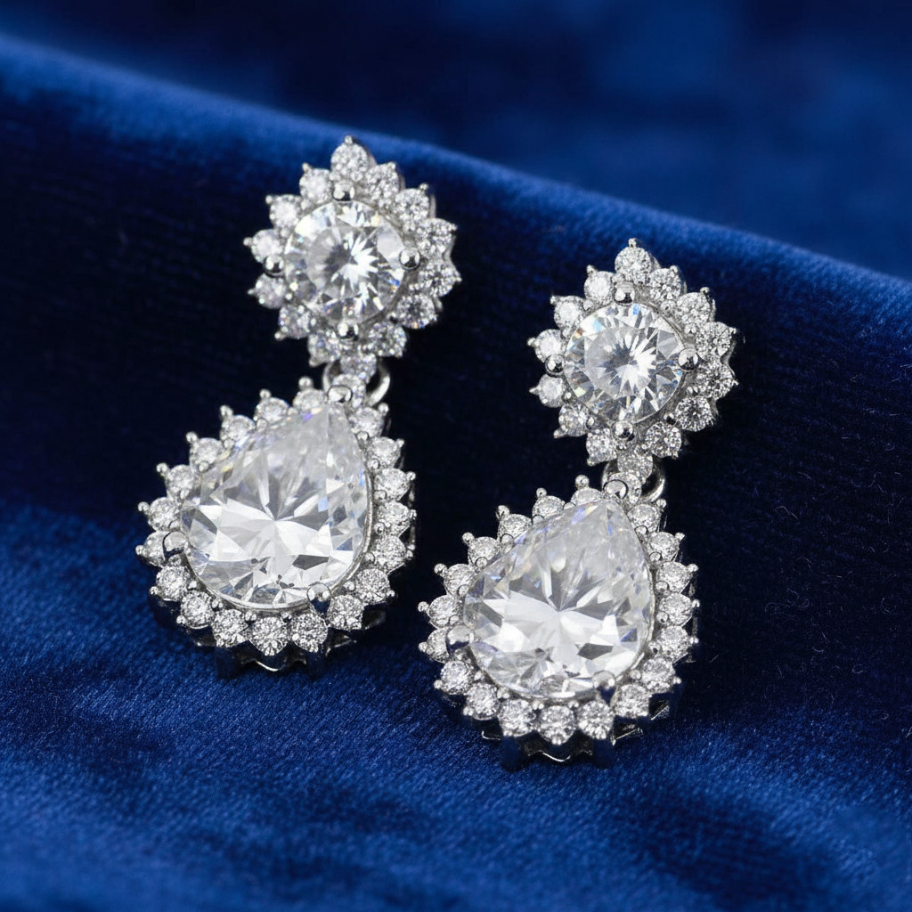 Lovely Rare 6.74 Ct Certified White Diamond Dangler Earrings. Fit for Royalty