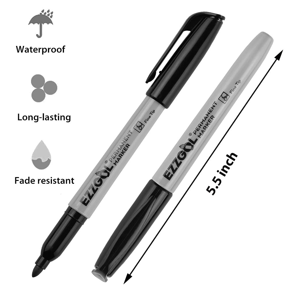 Ezzgol Permanent Markers Bulk, 72 Pack Black Permanent Marker Set, Fine Tip, ...