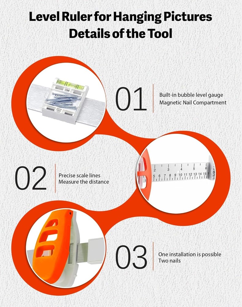Level Ruler Picture Hanging Tool with Level – Precision Wall Mount Guide