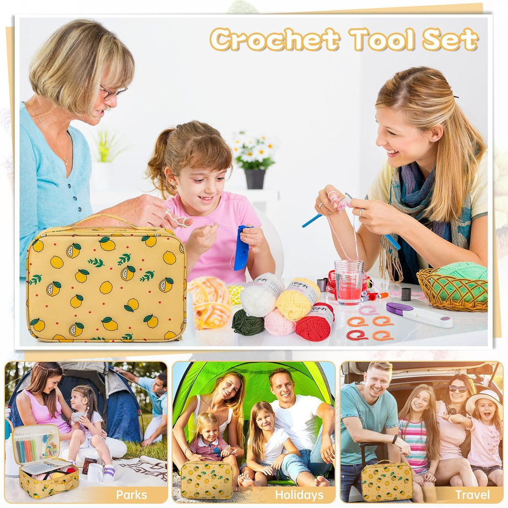 Beginner Crochet Kit 59 PCS with Yarn, Hooks, Tools - Yellow Lemon