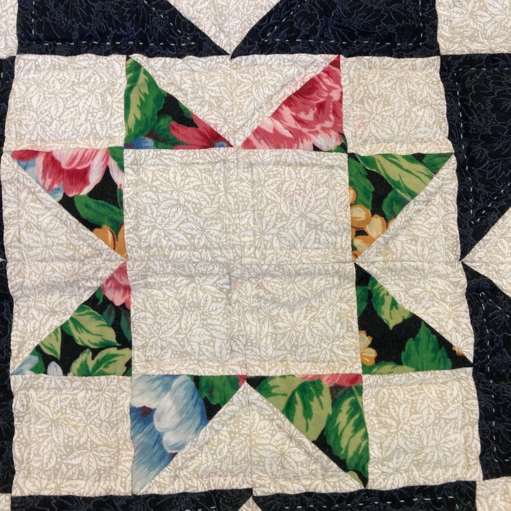 Handmade Floral Patchwork Quilt Star Pattern Ruffled Edges 33 In Cotton Lap Wall