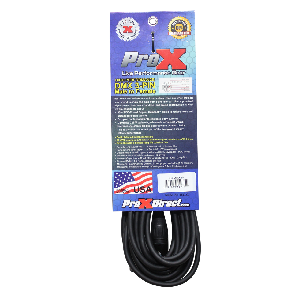 10 Pack 3 Pin DMX 25' ft Stage Lighting Light Shielded Cables By PRO X