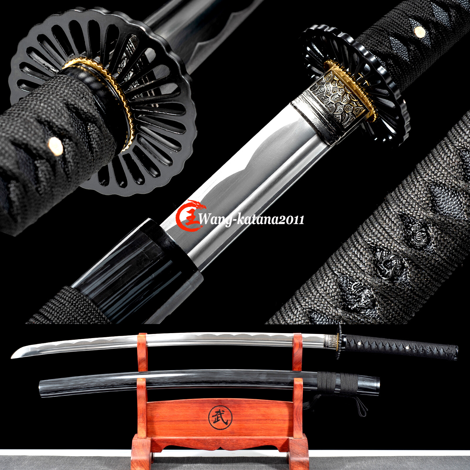 Sharp All Black Katana 1095 Steel Battle Ready Japanese Samurai Functional Sword