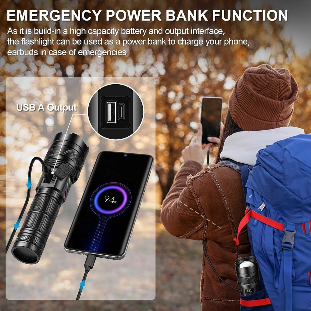 Flashlights High Lumens Rechargeable, LED Flashlight USB C, High Powerd